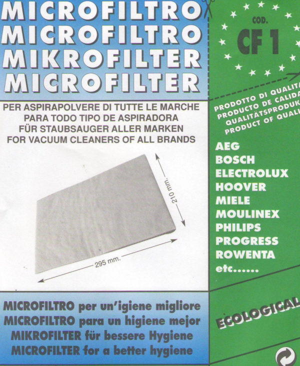 MICRO FILTRO PER ASPIRAPOLVERE UNIVERSALE CF1 mm295X210