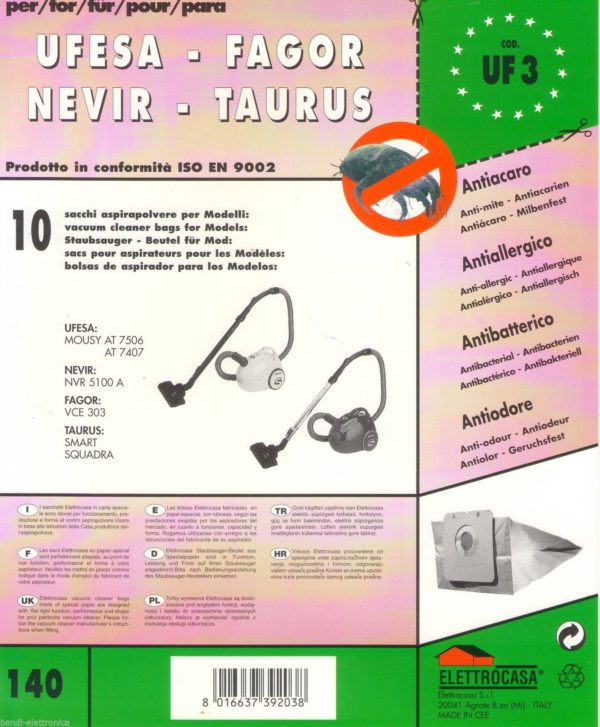 UF3 CONF 10 PZ SACCHETTI  NEVIR NVR 5100A - FAGOR VCE 303 - TAURUS SMART SQUADRA