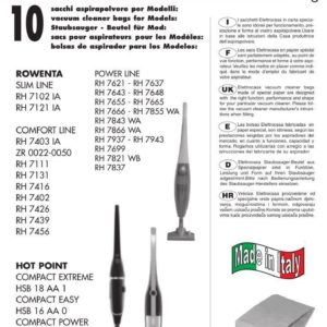 10 PZ SACCHETTI  HOT POINT COMPATIBILE CON TUTTI I MODELLI INDICATI NELLA FOTO