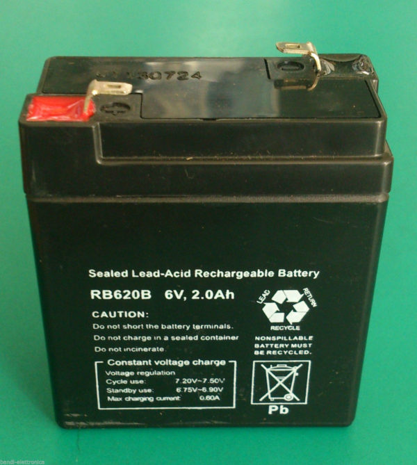 BATTERIA AL PIOMBO RICARICABILE SIGILLATA 6 VOLT 2 Ah