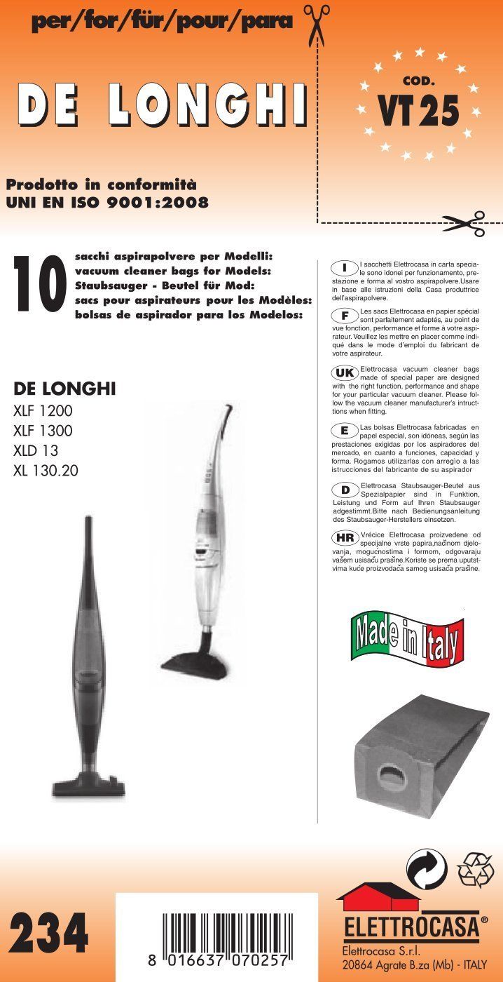 CONF. 10 PZ SACCHI DE LONGHI COMPATIBILI CON TUTTI MODELLI INDICATI NELLA  FOTO - Bandi Srl