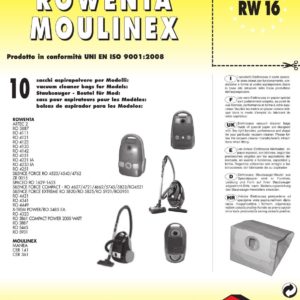 CONF 10PZ SACCHETTO ROWENTA COMPATIBILE CON TUTTI I MODELLI INDICATI NELLA FOTO