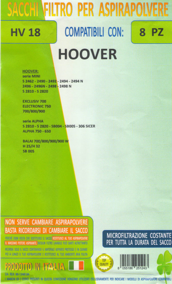 HV18 conf 8 pZ sacchetti  HOOVER : COMPATIBILE CON TUTTI I MODELLI INDICATI