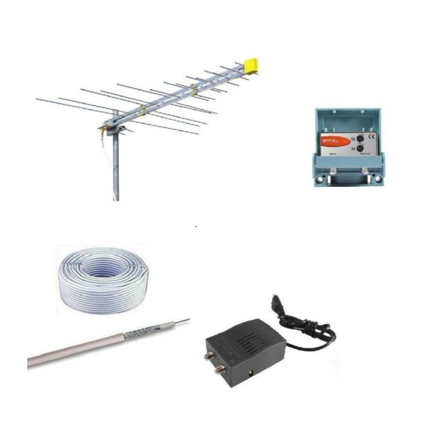 Kit antenna digitale terrestre DVBT HD logaritmica amplificatore e alimentatore