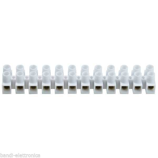 MORSETTIERA BIANCA 12 POLI 4 mm² in POLIPROPILENE 85°C 400V confezione 10 pezzi