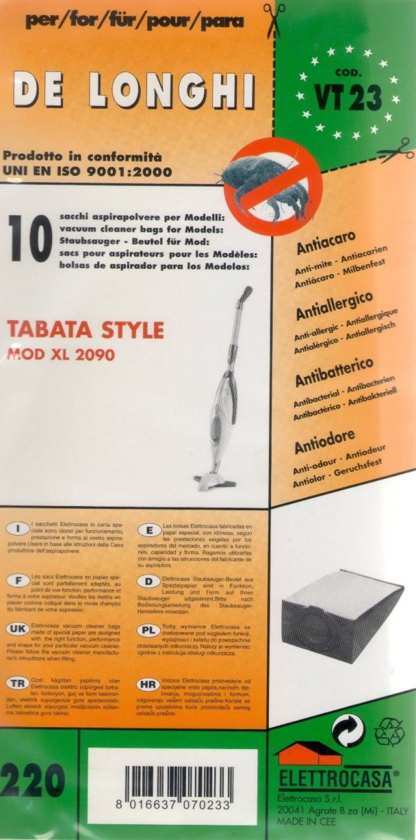 SACCHETTI ASPIRAPOLVERE DE LONGHI TABATA STYLE XL 2090 XL 2070 PE  2075  XL 2095 - immagine 3