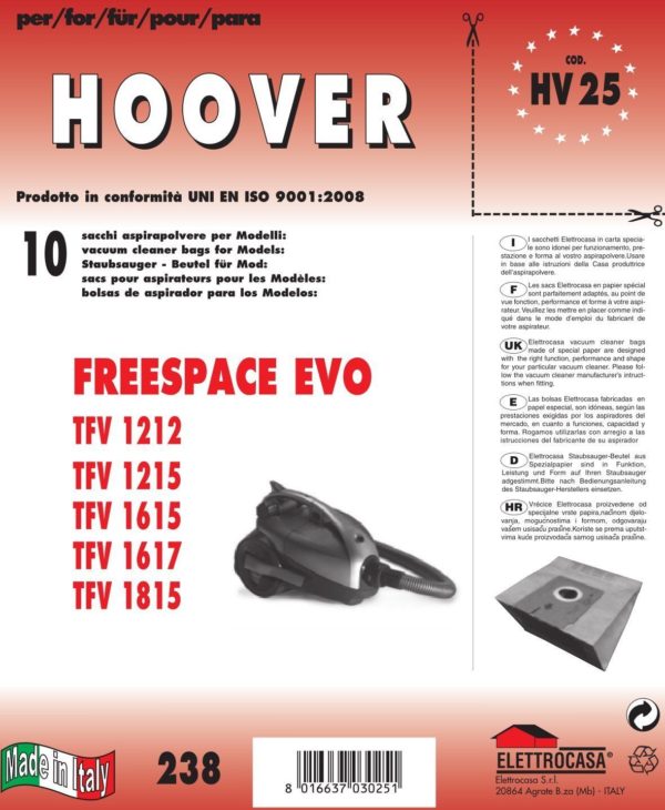 CONFEZ .10 SACCHI HOOVER COMPATIBILE CON TUTTI I MODELLI INDICATI NELLA FOTO