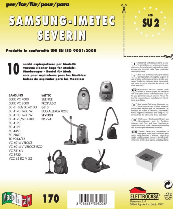 CONF 10PZ SACCHETTO SAMSUNG  COMPATIBILE CON TUTTI I MODELLI INDICATI NELLA FOTO