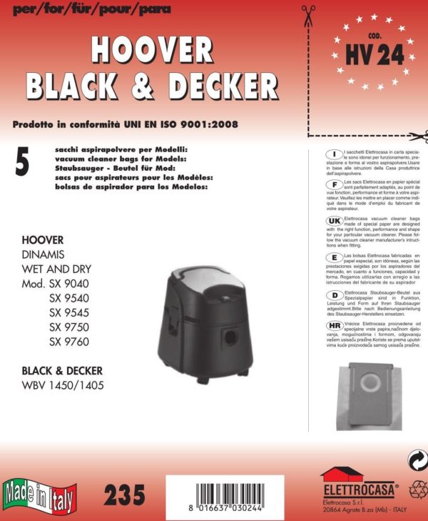 CONF 5 PZ SACCHI BLACK DECKER COMPATIBILE CON TUTTI MODELLI INDICATI NELLA FOTO