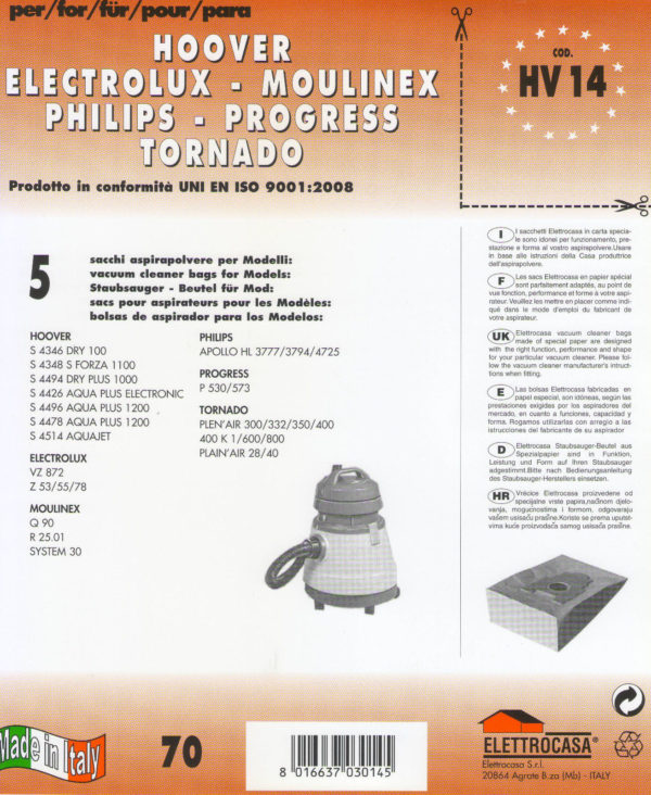 CONF 5 PZ SACCHI PHILIPS COMPATIBILE CON TUTTI I MODELLI INDICATI NELLA FOTO